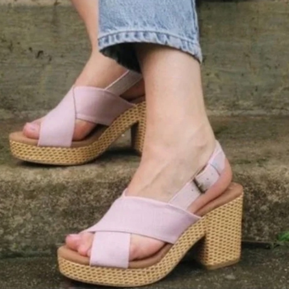 Toms Ibiza Lavender Canvas and Suede Block Heeled Low Platform Sandal - Picture 11 of 11
